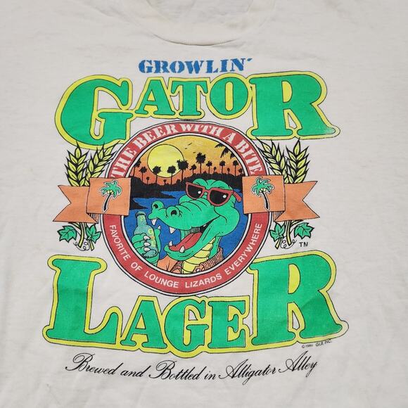 VTG 80s Growlin' Gator Lager Beer Promo Mens L Large FOTL Single Stitch Shirt - Picture 4 of 14